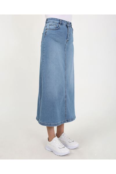 Doğal Kumaşlı Yıldız Rivetlı Kot Etek Açık Mavi