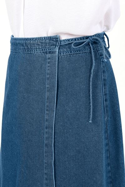 YANDAN BAĞLAMALI DENİM ETEK- AÇIK MAVİ