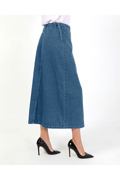 YANDAN BAĞLAMALI DENİM ETEK- AÇIK MAVİ