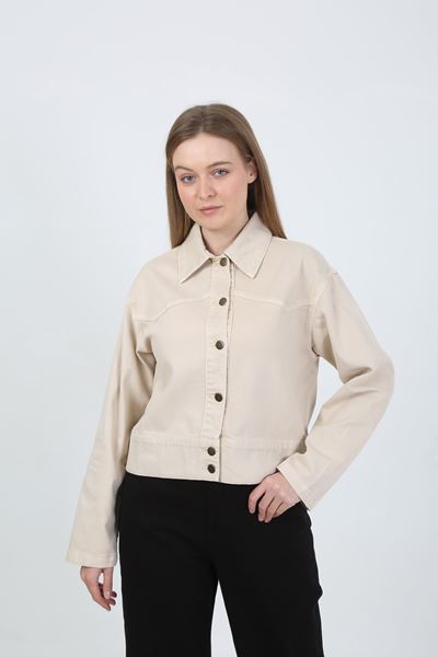 DÜĞMELİ JEAN CEKET- EKRU