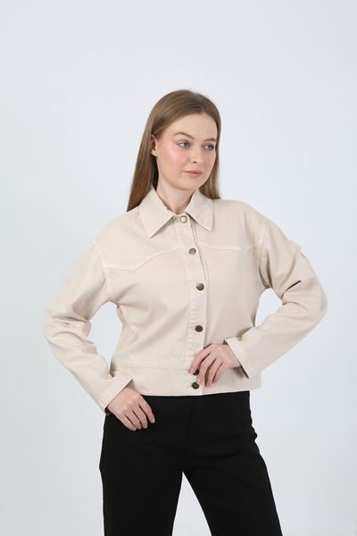 DÜĞMELİ JEAN CEKET- EKRU