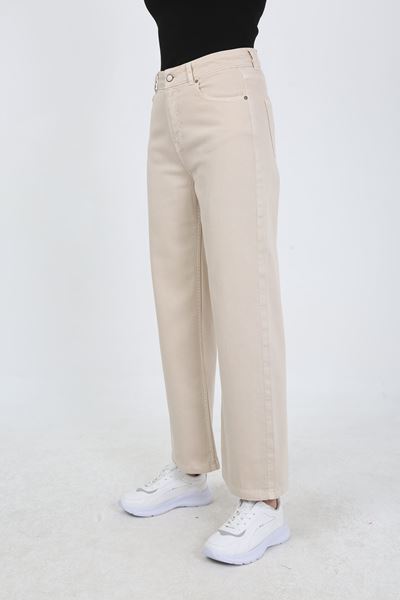 LASTİK DETAYLI JEAN PANTOLON- EKRU