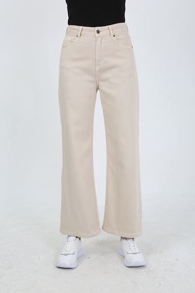 LASTİK DETAYLI JEAN PANTOLON- EKRU