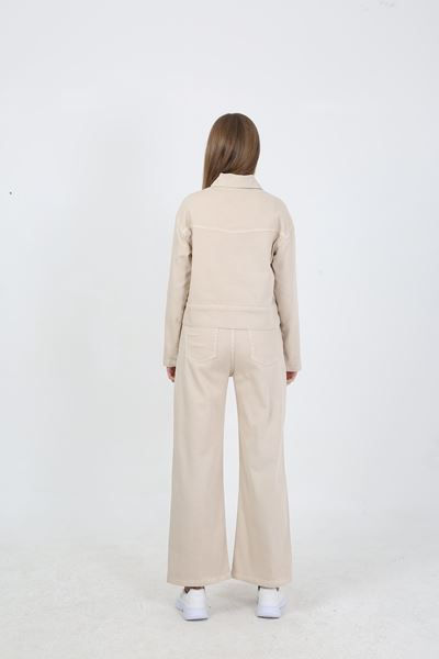 KADIN  JEAN PANTOLON VE CEKET TAKIM- EKRU