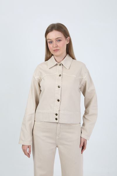 KADIN  JEAN PANTOLON VE CEKET TAKIM- EKRU