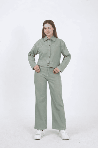 KADIN  JEAN PANTOLON VE CEKET TAKIM- YEŞİL