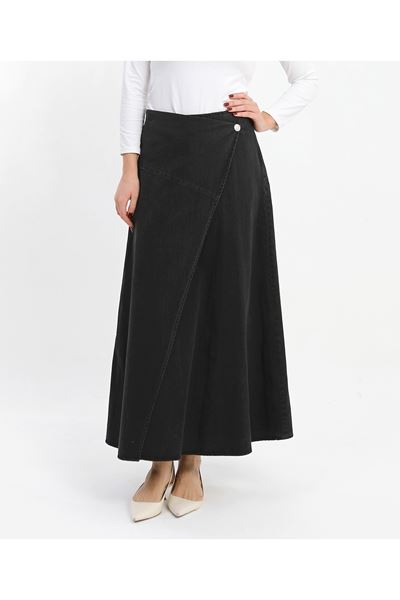 ÖNÜ  PARÇALI KOT ETEK - SİYAH
