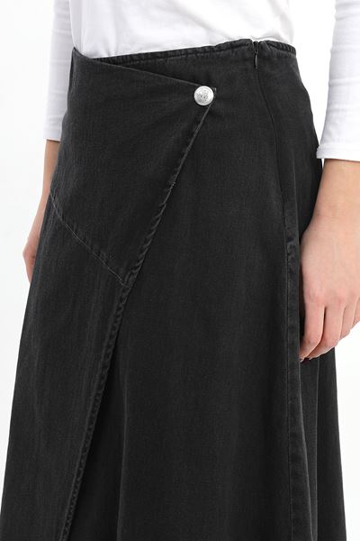 ÖNÜ  PARÇALI KOT ETEK - SİYAH