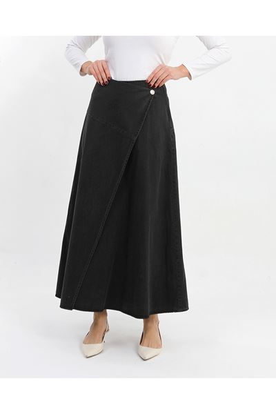 ÖNÜ  PARÇALI KOT ETEK - SİYAH