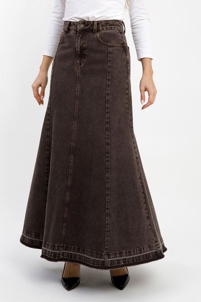 KADIN A FORM KAHVERENGİ DENİM ETEK