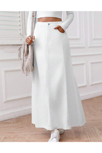 PARÇALI UZUN DENİM ETEK