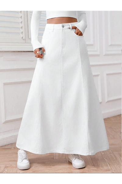 PARÇALI UZUN DENİM ETEK