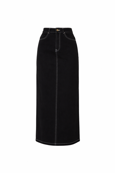 Natural Fabric Contrast Stitched Denim Skirt Black
