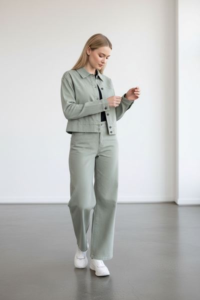 KADIN  JEAN PANTOLON VE CEKET TAKIM- YEŞİL