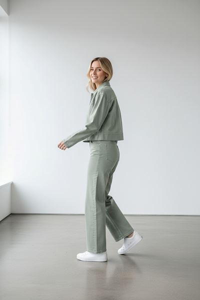 KADIN  JEAN PANTOLON VE CEKET TAKIM- YEŞİL