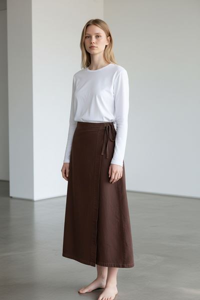 YANDAN BAĞLAMALI DENİM ETEK- KAHVERENGİ