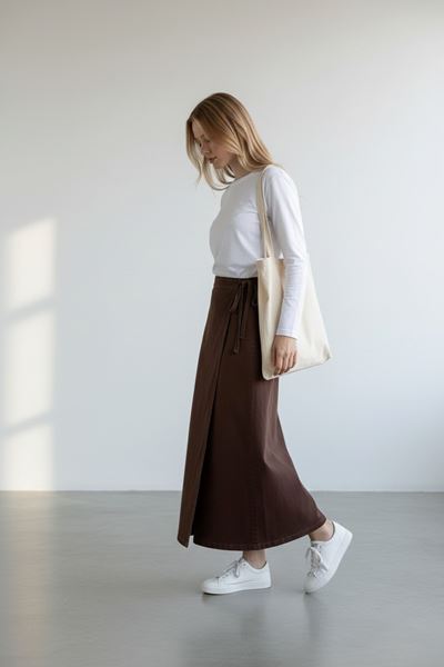 YANDAN BAĞLAMALI DENİM ETEK- KAHVERENGİ