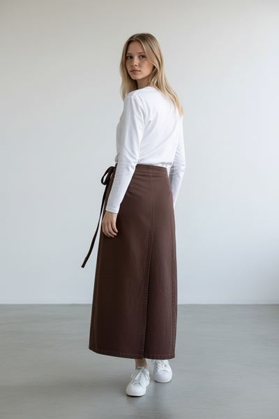 YANDAN BAĞLAMALI DENİM ETEK- KAHVERENGİ