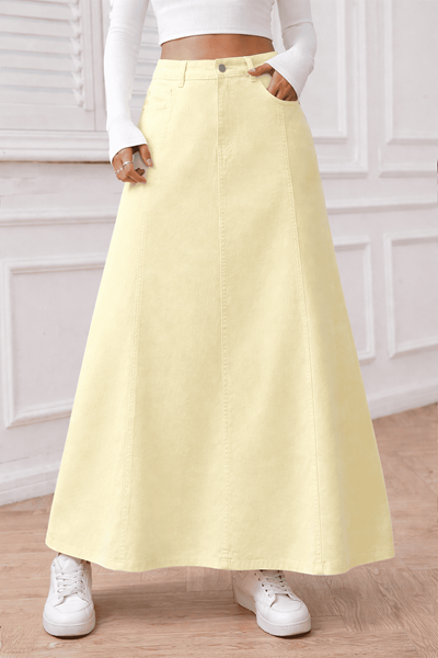 PARÇALI UZUN DENİM ETEK  SARI