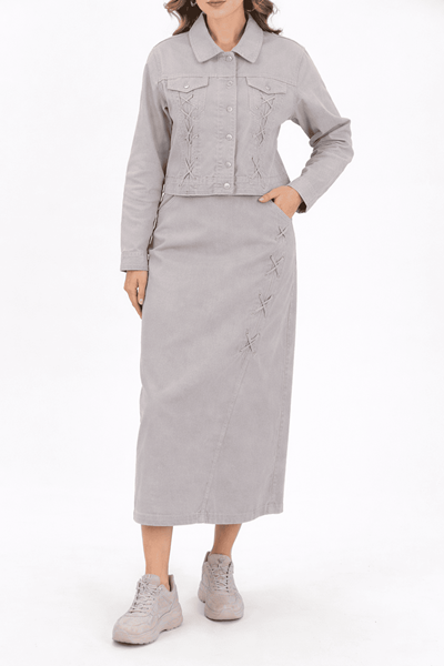 Джинсовая куртка и юбка со шнуровкой – светло-антрацитовый