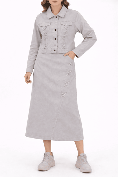 Джинсовая куртка и юбка со шнуровкой – светло-антрацитовый