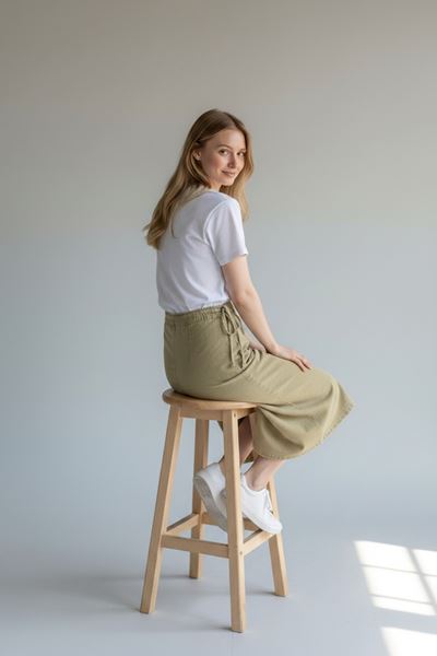 YANDAN BAĞLAMALI DENİM ETEK- HAKİ