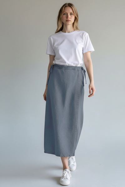 YANDAN BAĞLAMALI DENİM ETEK- ANTRASİT