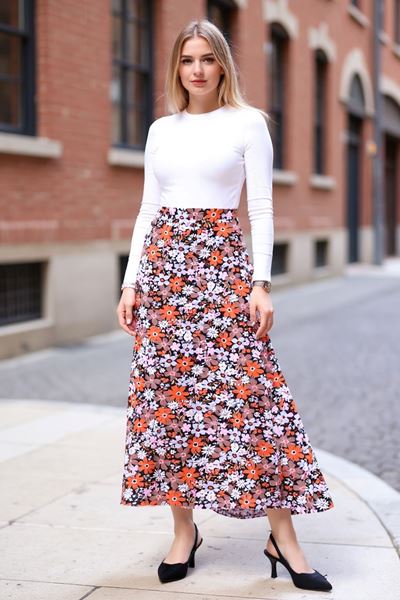 Юбка из гребенного хлопка и вискозы оранжевого цвета