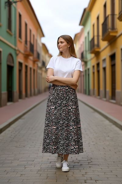 Юбка из хлопчатобумажной вискозы с черным и коричневым оттенком