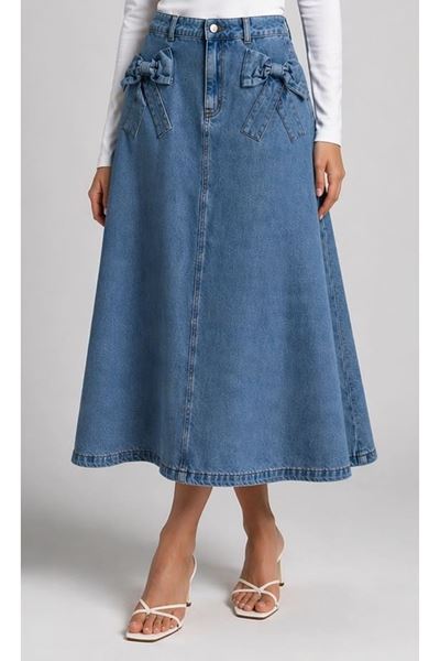Джинсовая юбка с лентой - синяя