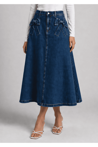 Джинсовая юбка с лентой - синяя