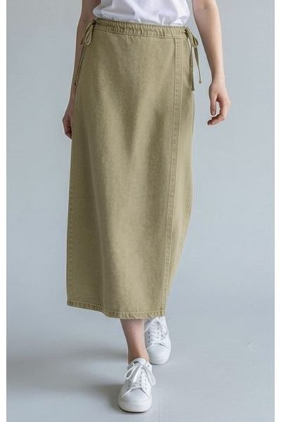 YANDAN BAĞLAMALI DENİM ETEK- HAKİ