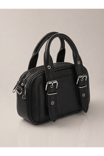 Kadın Üç Bölmeli Fermuarlı Mini Çanta Günlük El ve Omuz Modeli-SİYAH