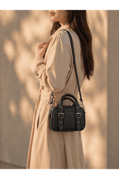 Kadın Üç Bölmeli Fermuarlı Mini Çanta Günlük El ve Omuz Modeli-SİYAH