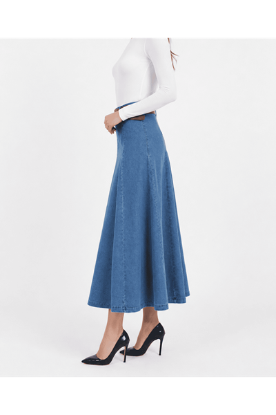 Arua Paneled Denim Skirt - Light Blue