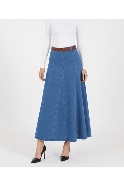 Arua Paneled Denim Skirt - Light Blue
