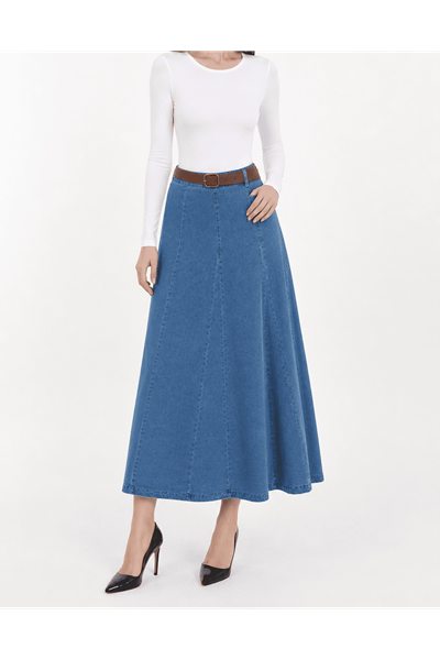 Arua Paneled Denim Skirt - Light Blue