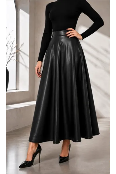 Mevlana Style Faux Leather Skirt – Black