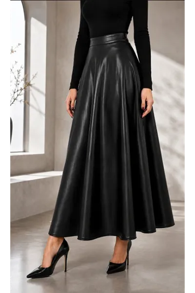 Mevlana Style Faux Leather Skirt – Black