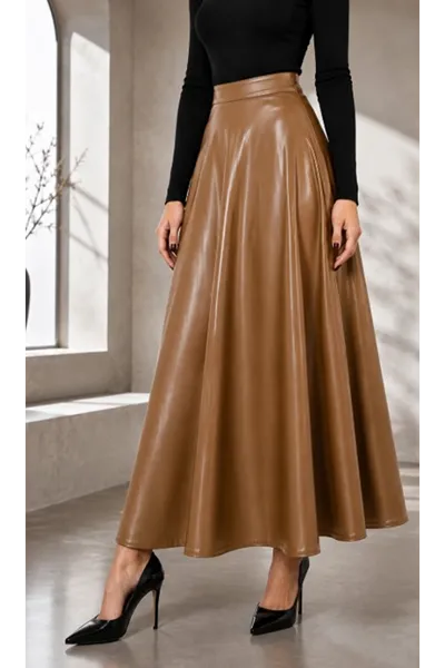 Mevlana Model Leather Skirt Brown