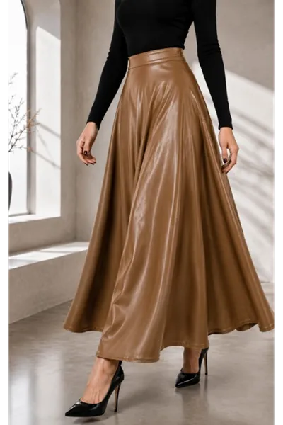 Mevlana Model Leather Skirt Brown