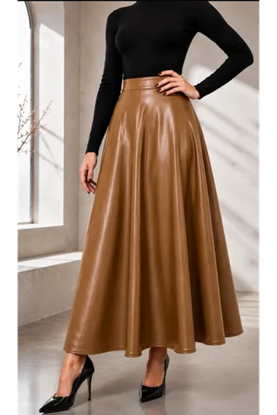 Mevlana Model Leather Skirt Brown