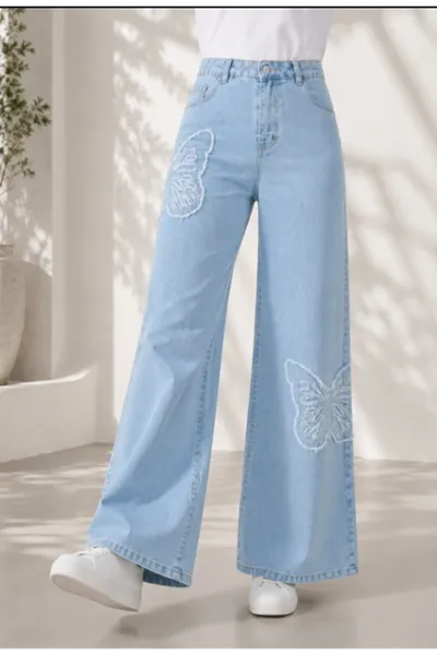 Blue Butterfly Embroidered Trousers