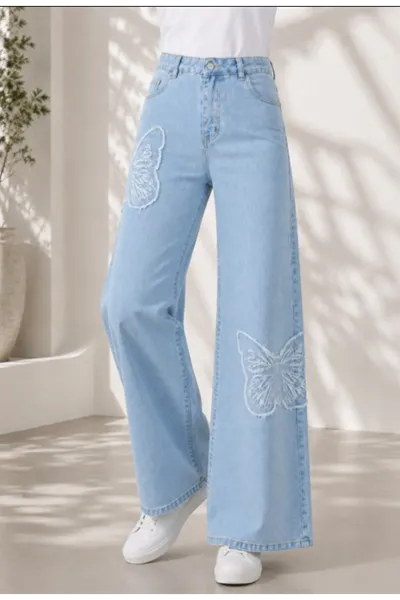 Blue Butterfly Embroidered Trousers