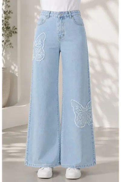 Blue Butterfly Embroidered Trousers