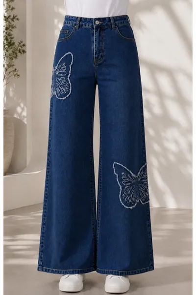 Dark Blue Butterfly Embroidered Trousers