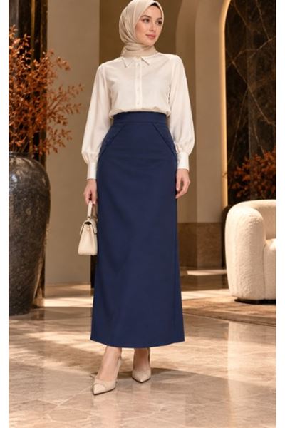 Fabric Pencil Skirt Navy Blue
