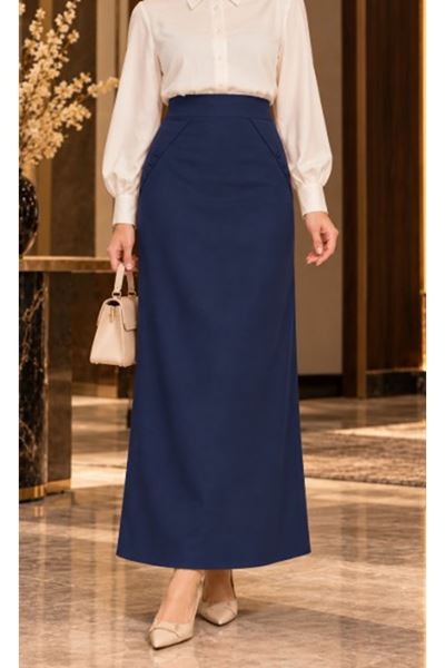 Fabric Pencil Skirt Navy Blue