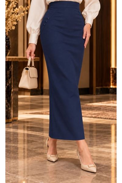 Fabric Pencil Skirt Navy Blue
