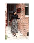Viscose button-down skirt, black/beige